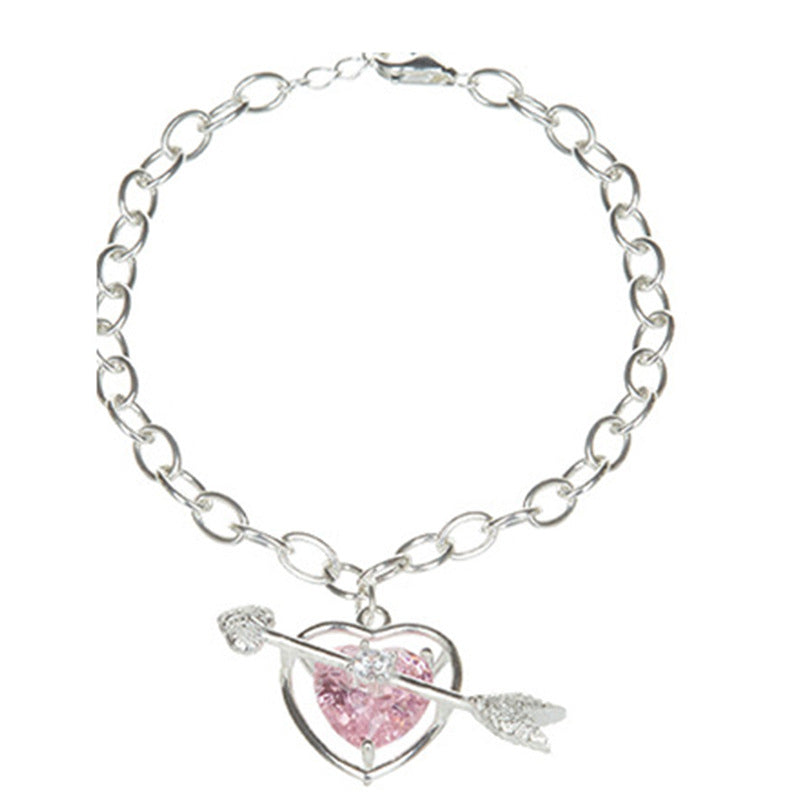 Through Heart Pink Diamond Female Fashion Clavicle Chain Necklaces