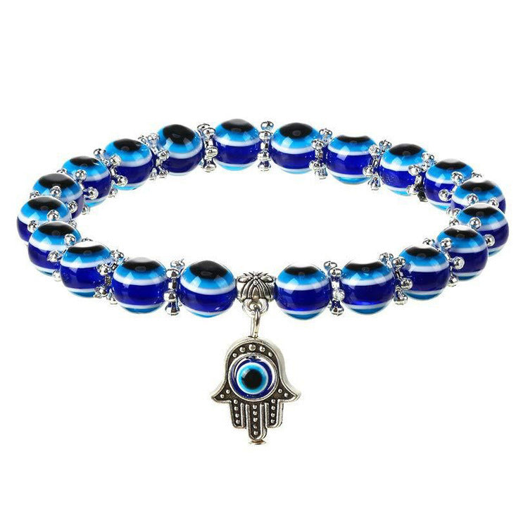 Fatima Palm Beaded Resin Glaze Blue Bracelets