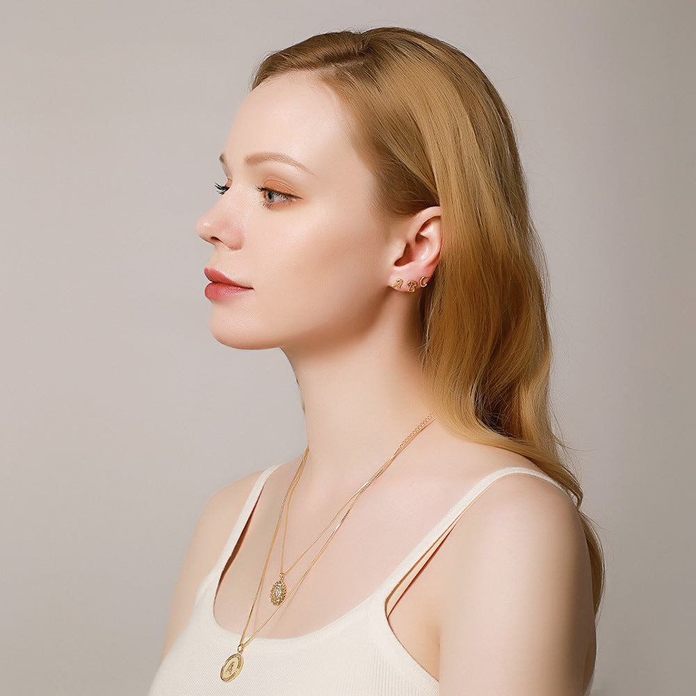Women's Gold Plated English Letters Glossy Exquisite Earrings