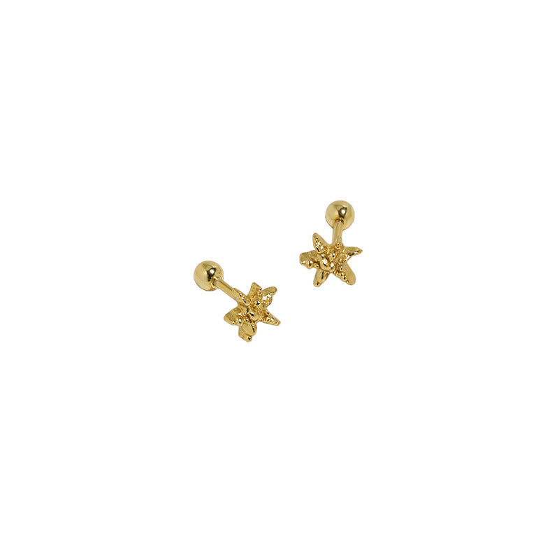 Niche Design Minimalist Starfish Screw Round Beads Tightening Buckle Earrings