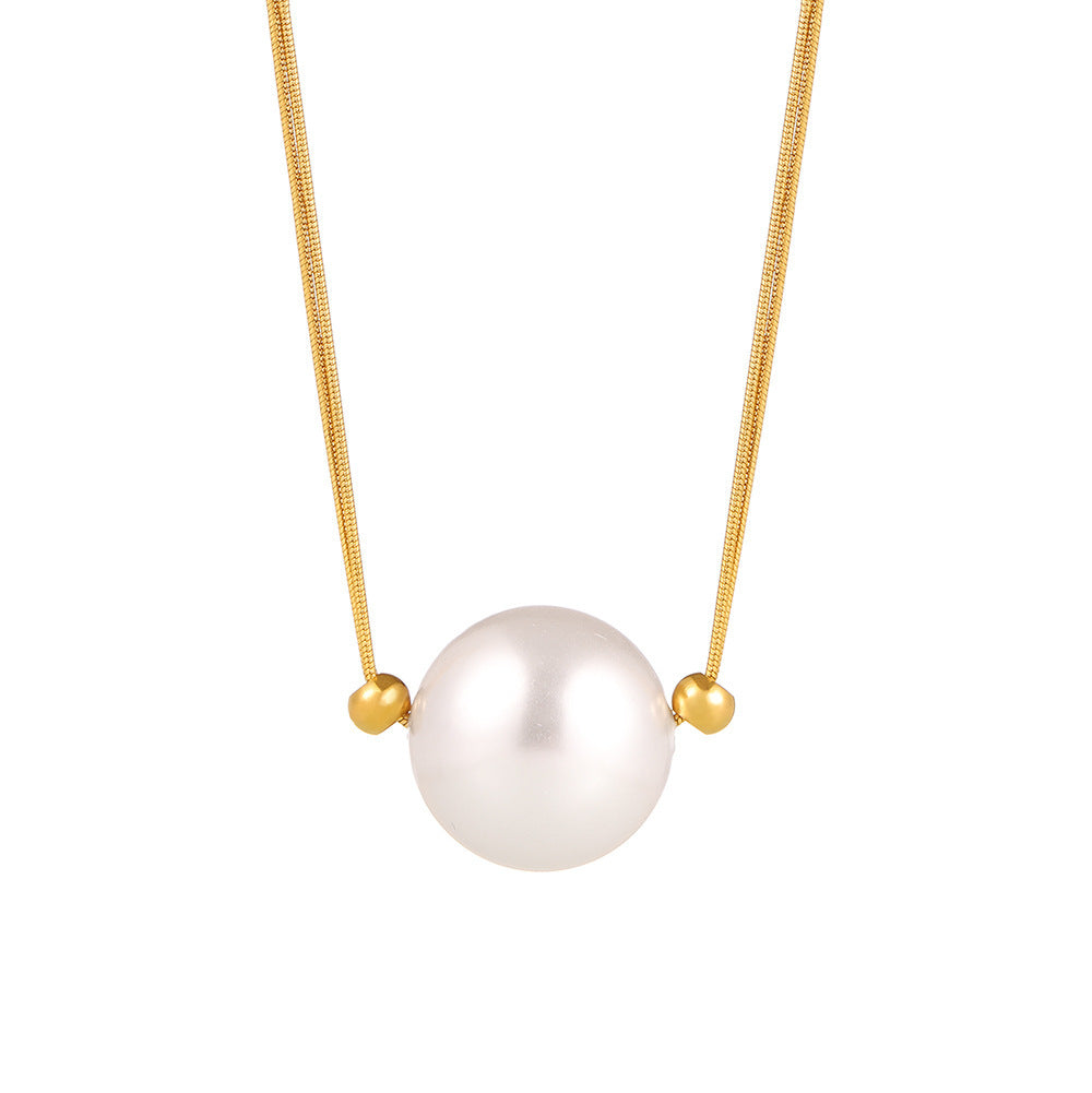 Pearls Titanium Steel Round Snake Clavicle Necklaces