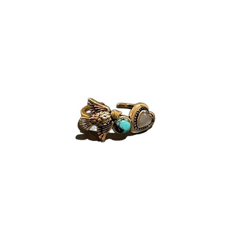 Chinese Style Flying Bird Love Heart-shaped Design Retro Distressed Ring