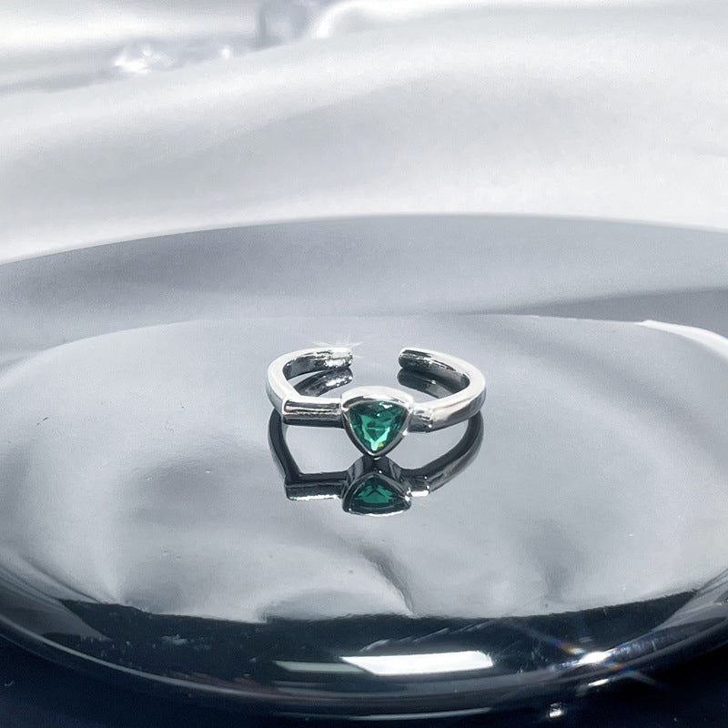 Women's Retro Green Zircon Drip Glazed Temperamental Cold Rings