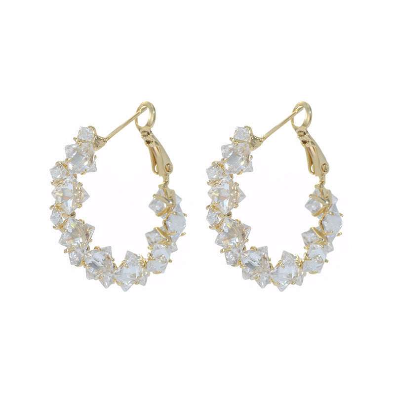 Light Luxury Refined Zircon Ear Design Advanced Sense Round Earrings