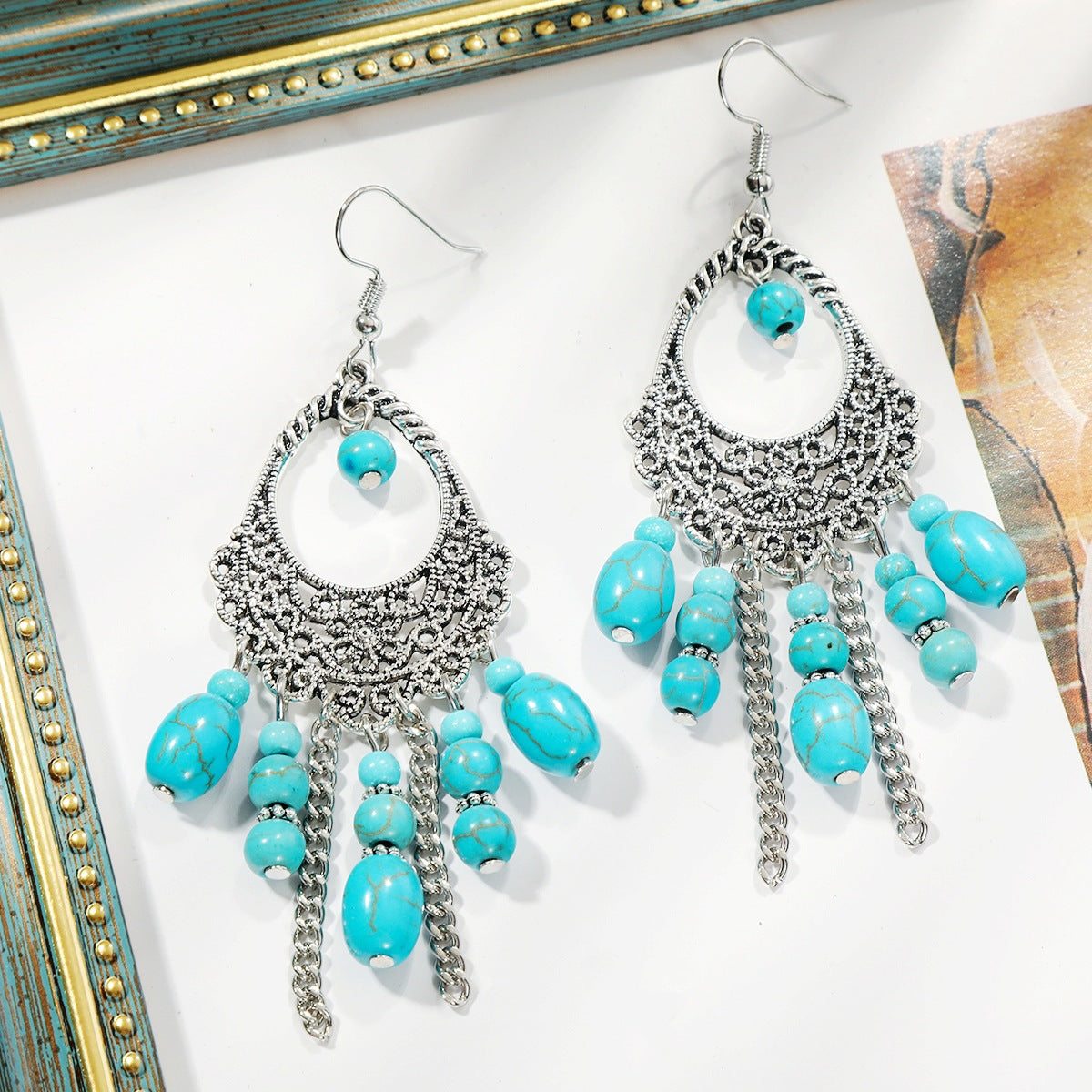 Ethnic Style Turquoise Suit Bohemian Vintage Rings