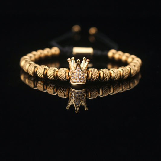 Women's & Men's Copper Crown Stainless Steel Beaded Pineapple Bracelets