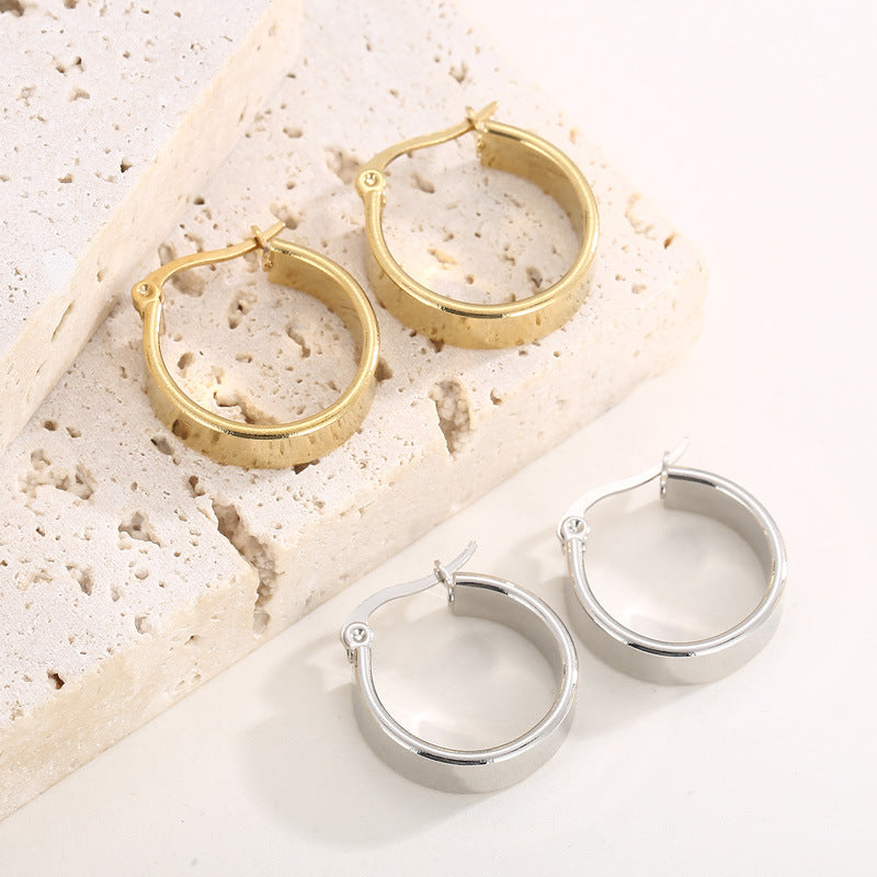 Wide Face Design Circle Simple Metal Earrings