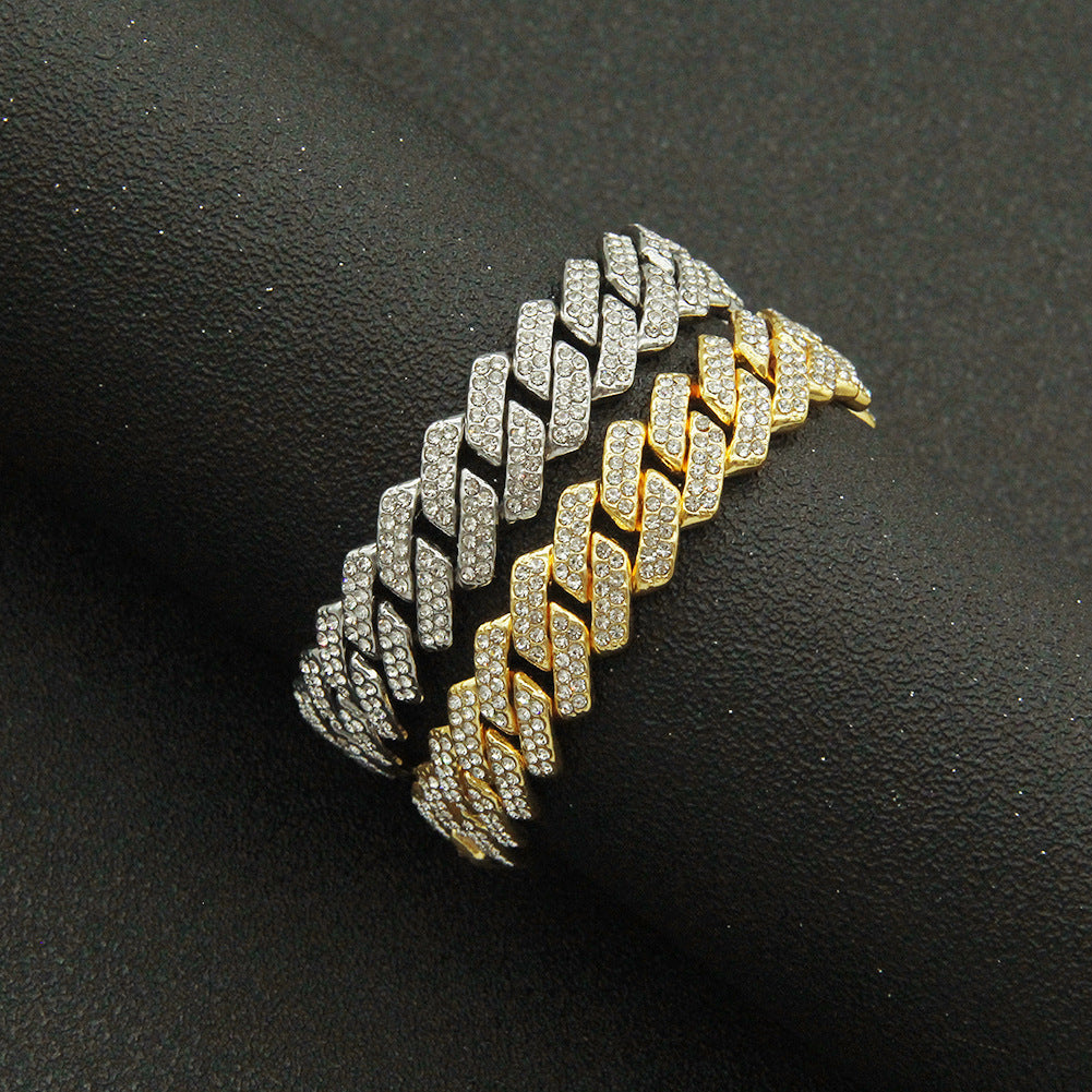 Alloy Diamond Bar Cuban Link Chain Brace Bracelets