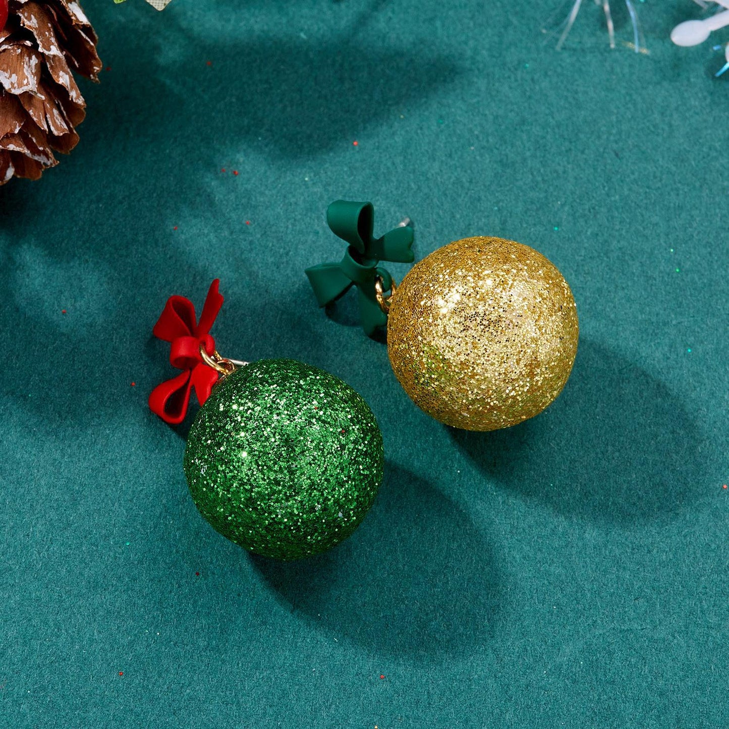 Christmas Creative Bowknot Ball Flash Powder Earrings
