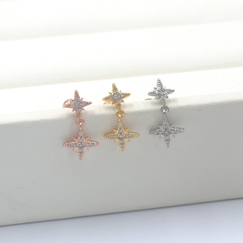 Inlaid Zircon Star Ear Bone Pin Earrings