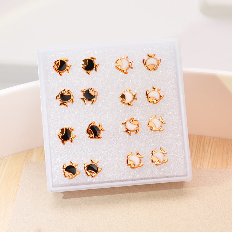 Black White Female Set Stall Ornament Plastic Resin Earrings