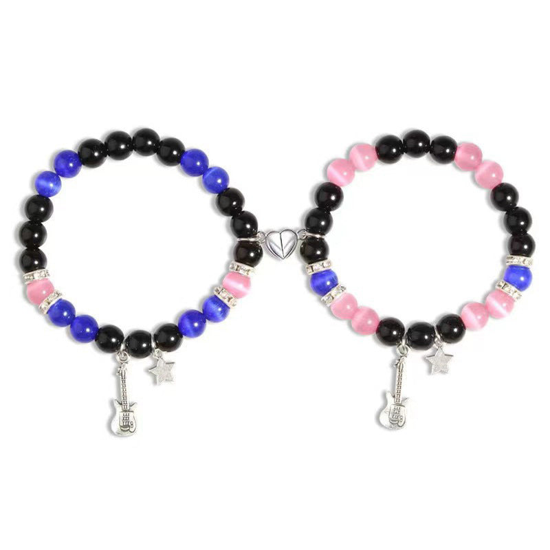 Spider Cat Couple Crystal Opal Magnet Bracelets