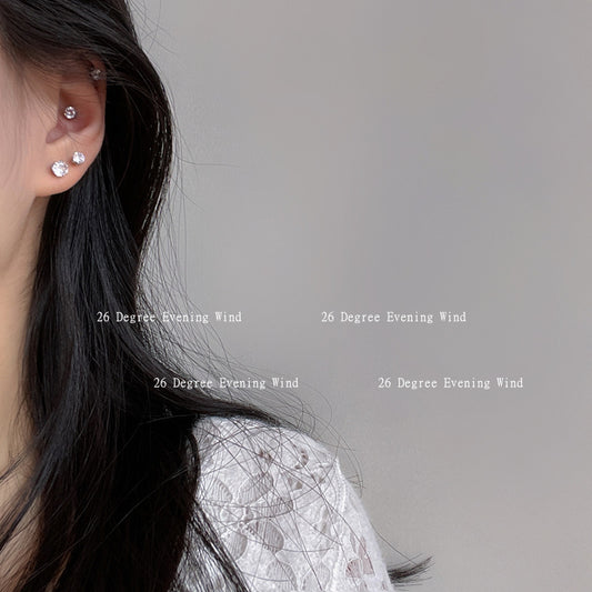 Women's & Men's Sier Small Ear Versatile Rhinestone Simple Earrings