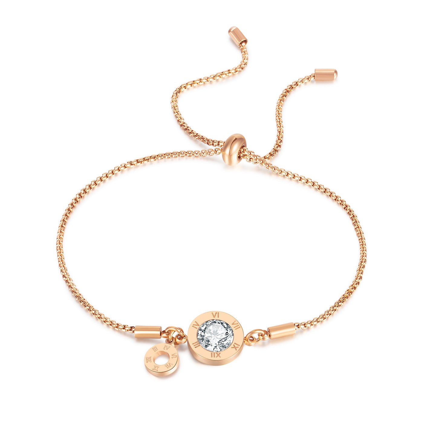 Numerals Inlaid Zircon Rose Gold Plated Bracelets
