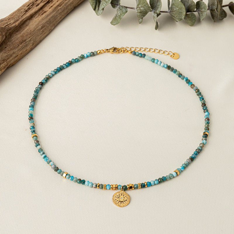 Blue Apatite Beaded Devil Angel Eyes Necklaces