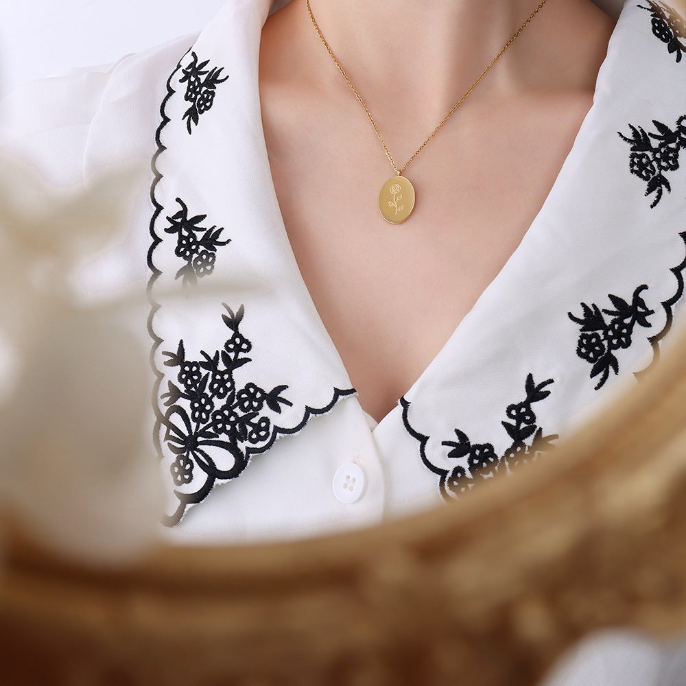 Carved Flower Titanium Steel Creative Design Necklaces