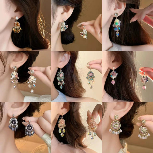 Women's Real Gold Electroplated Sier Needle Gradient Artificial Crystal Earrings