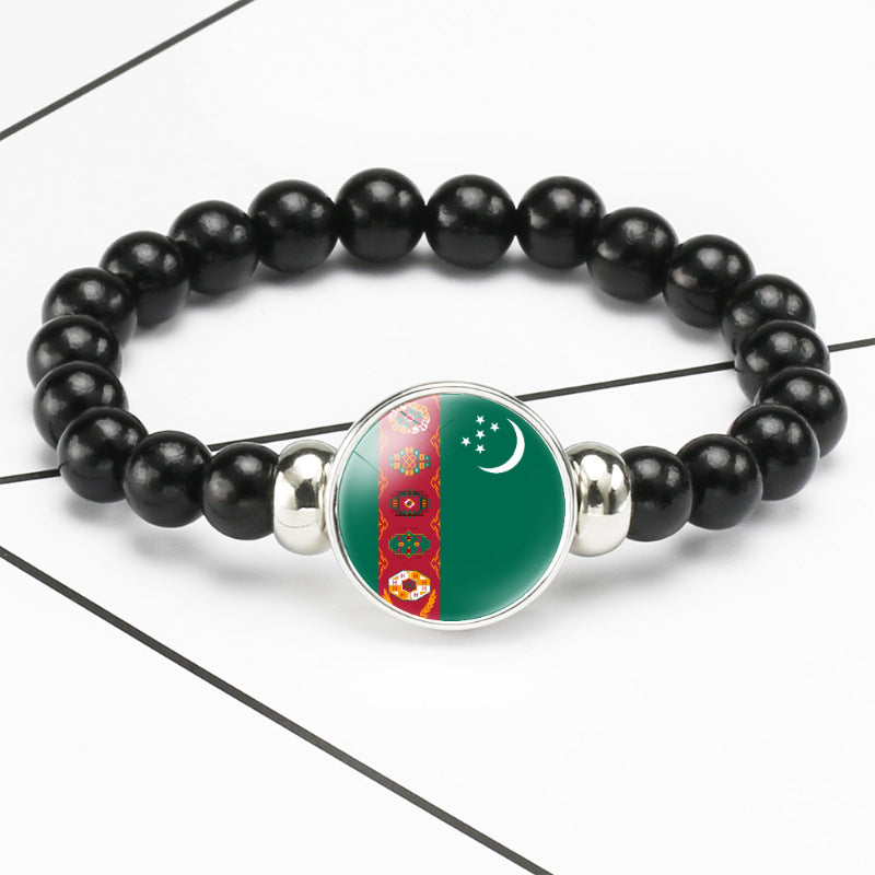 Flag Pattern Time Stone Black Elastic String Beads Bracelets