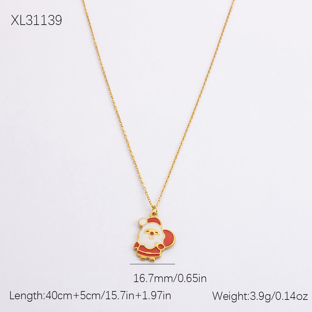 Gold Stainless Steel Christmas Elderly Snowman Necklaces