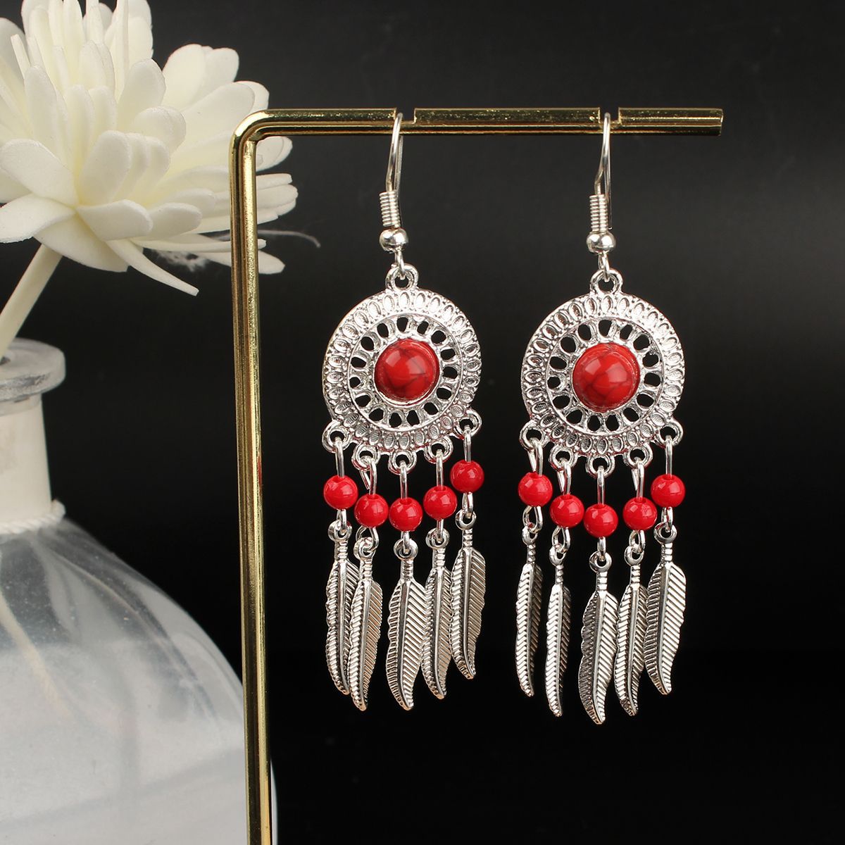 Ethnic Style Miao Sier Turquoise Tassel Earrings