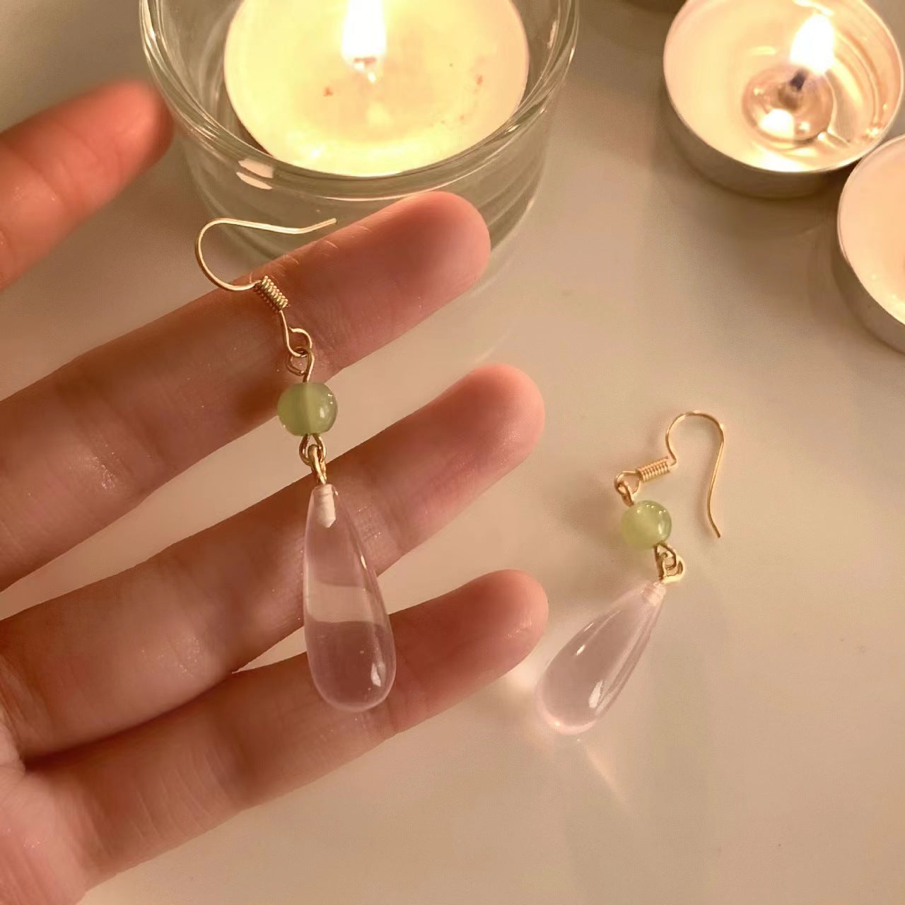 Style Water Drop Chalcedony National Jade Long Earrings