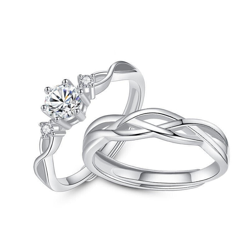 Women's & Men's Couple Sier Plated Jewelry Open Live Rings