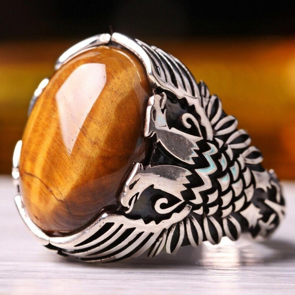 Men's Woven Striped Trendy Vintage Fish Pattern Rings