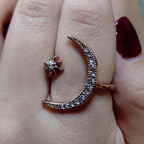 Crescent Star Moon Plated Creative Exaggerating Rings