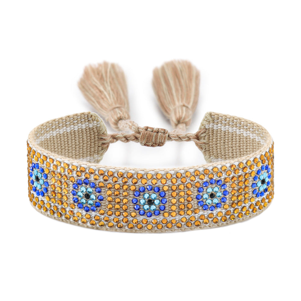 Devil's Eye Rhinestone Woven Hand Strap Fashion Lucky Blue Bracelets