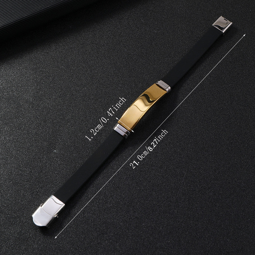 Men's Simple Lettering Black Stainless Steel Silica Gel Bracelets