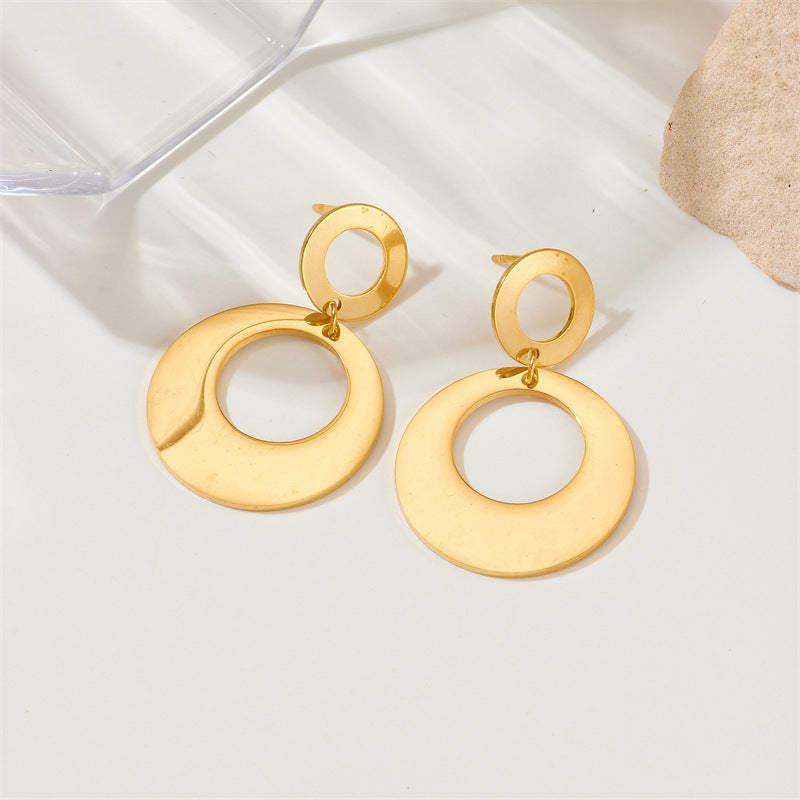 Fashion Simple Punk Glossy Gold-plated Titanium Earrings