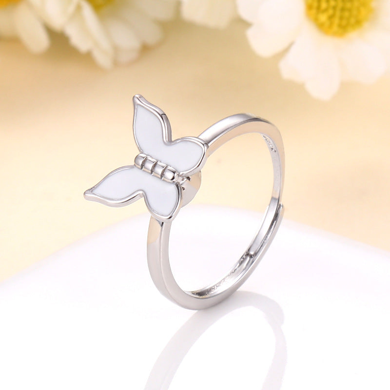 Women's Fashion Sweet Butterfly Spinning Simple Decompression Rings
