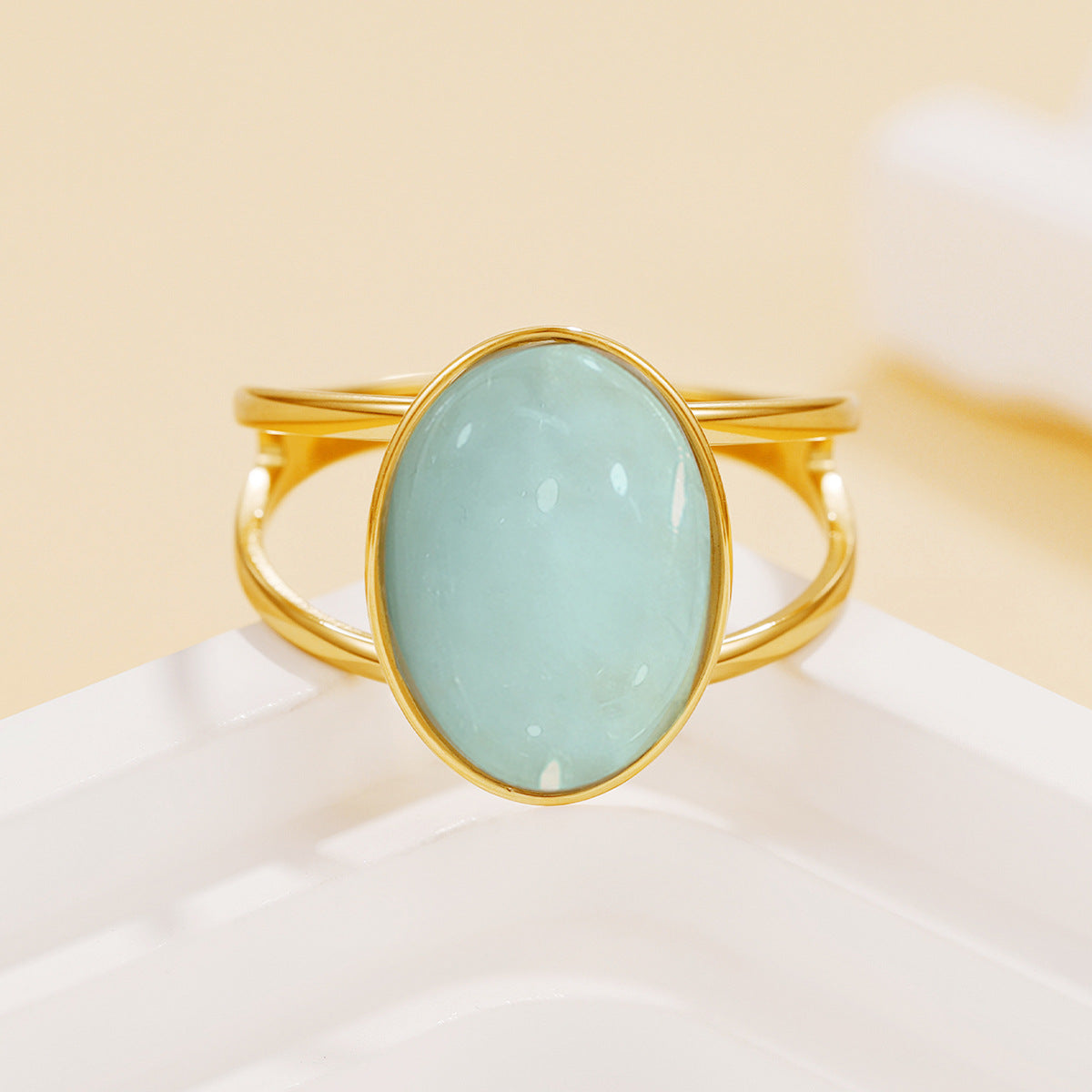 Steel Simple Retro Geometric Gemstone Multiple Colors Resin Stone Ring
