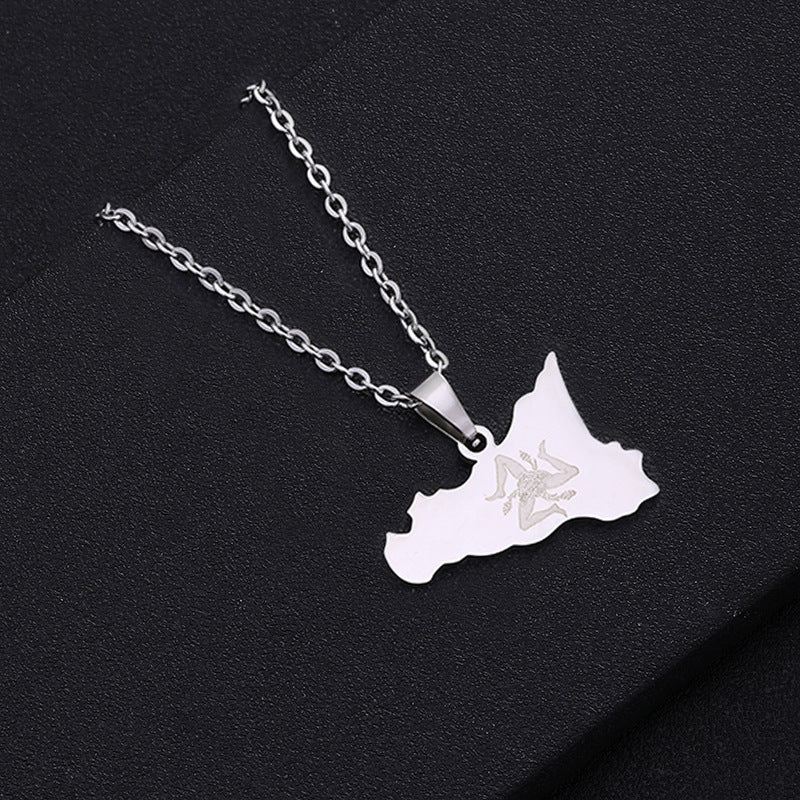 Women's Italy Sicily Map Flag Stainless Steel Necklaces