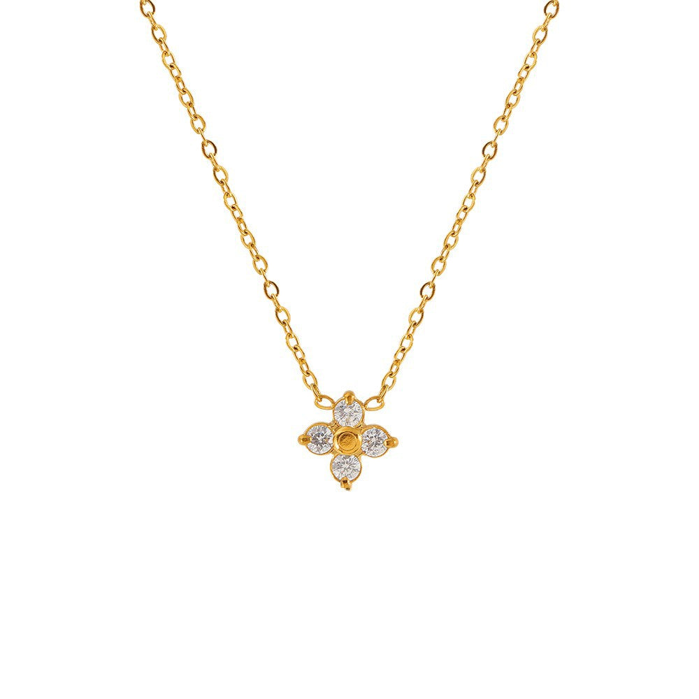 Small Zircon Four-leaf Flower Full Diamond Light Luxury High-grade Necklace