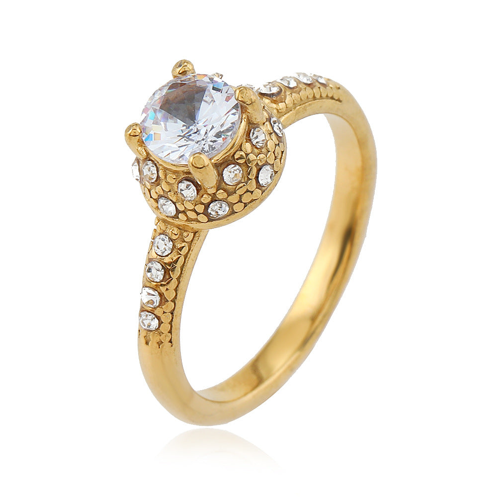 Inlaid Zircon Titanium Steel Female Advanced Rings