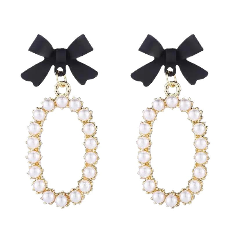 Needle Black Bow Pearl Elegant Trendy Rings