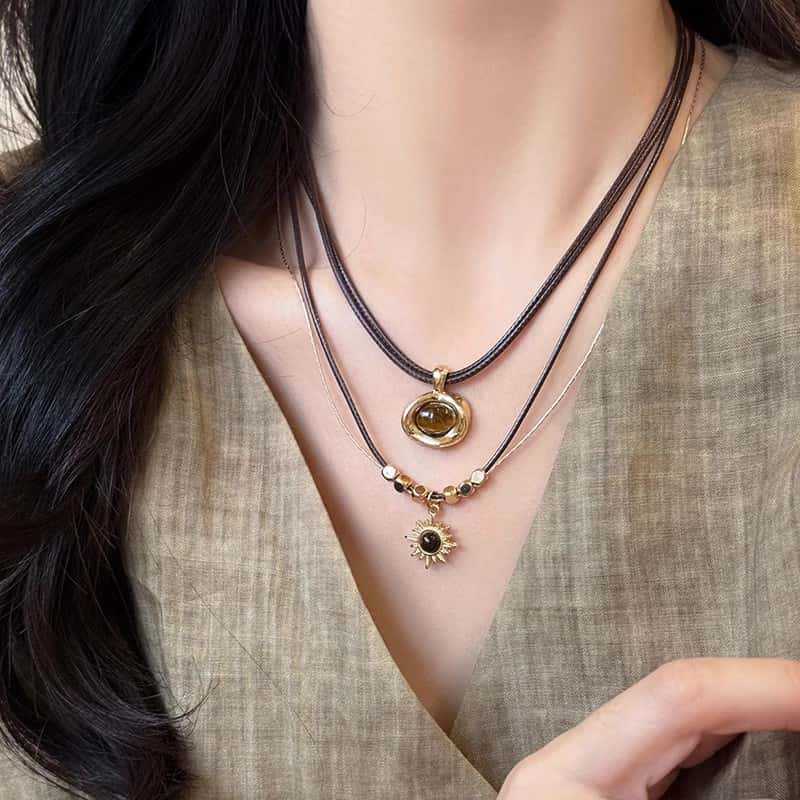 Women's Gold Sunflower Tiger Eye Light Luxury High-grade Double Necklaces