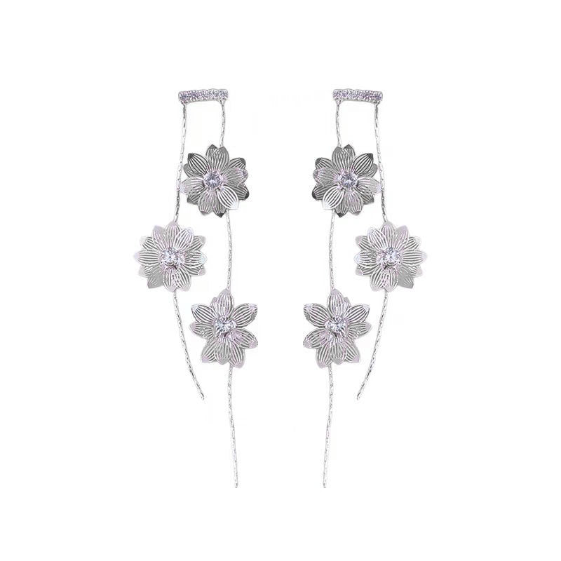 Women's Tassel Flowers High-grade Light Luxury Minority Earrings