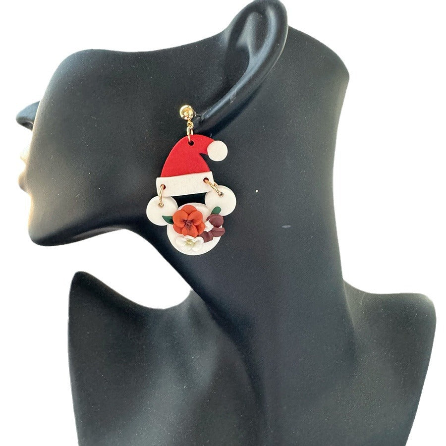 Handmade Polymer Red Santa Claus Clay Cute Earrings