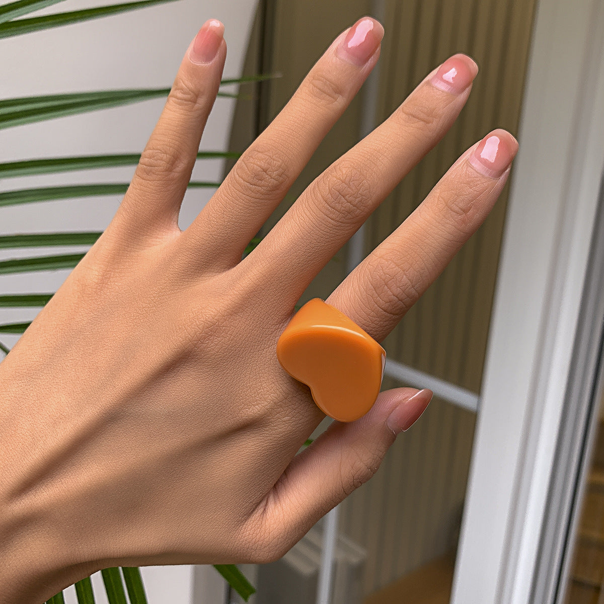 Women's Fashion Minimalist Candy Color Heart Shaped Vacation Style Rings
