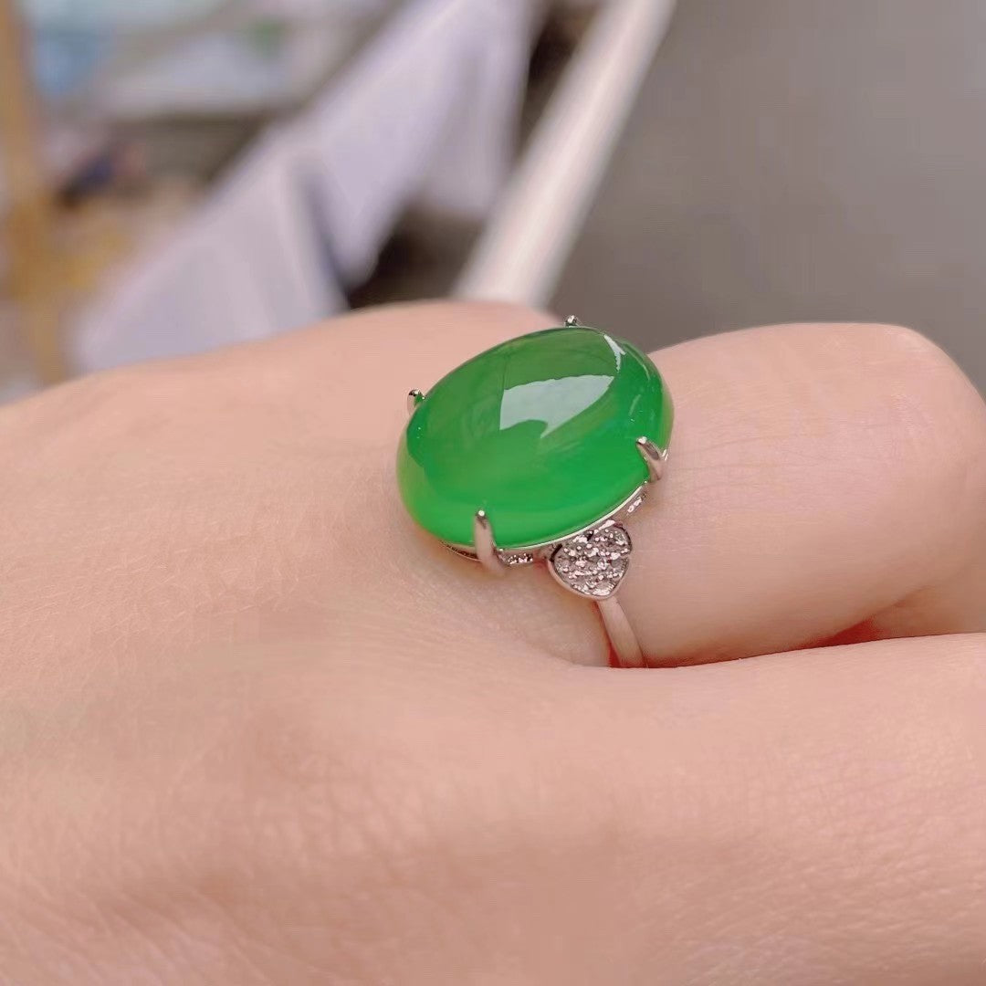 Women's High-grade Goose Egg-shaped Simulation Jasper Green Rings