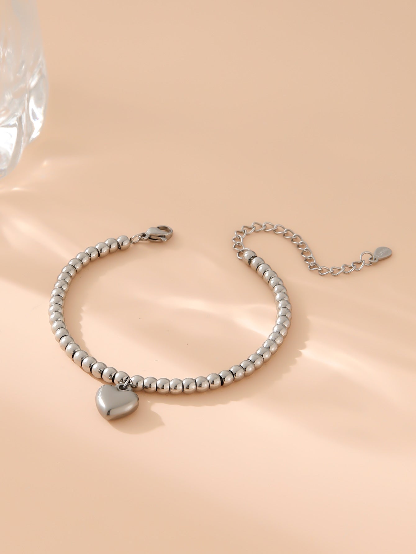 Women's Steel Heart Round Beads Gold Beaded Bracelets