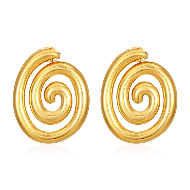 Women's Trendy Gold Stainless Steel Rotating Thread Earrings