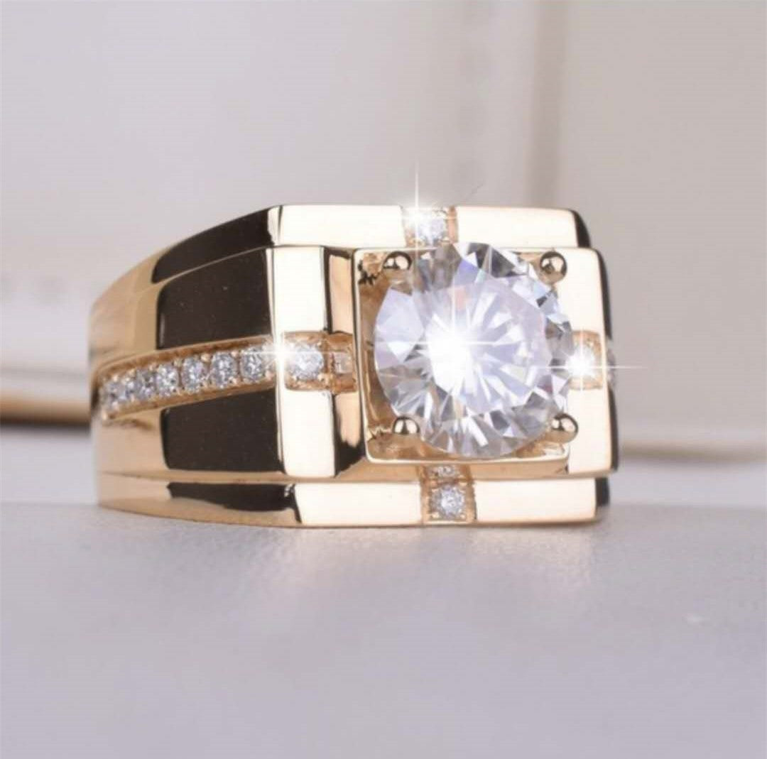 Men's Sier Business Imitation Moissanite Inlaid White Rings