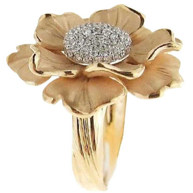 Creative Flowers Copper Inlaid Zircon Light Rings