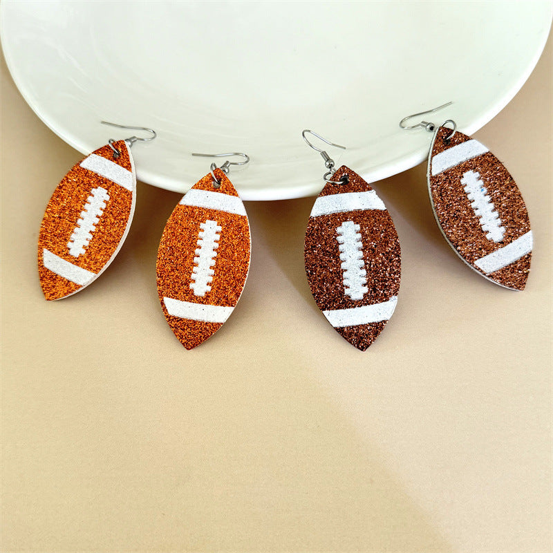 Sports Style Sequined Rugby Design Trendy Earrings