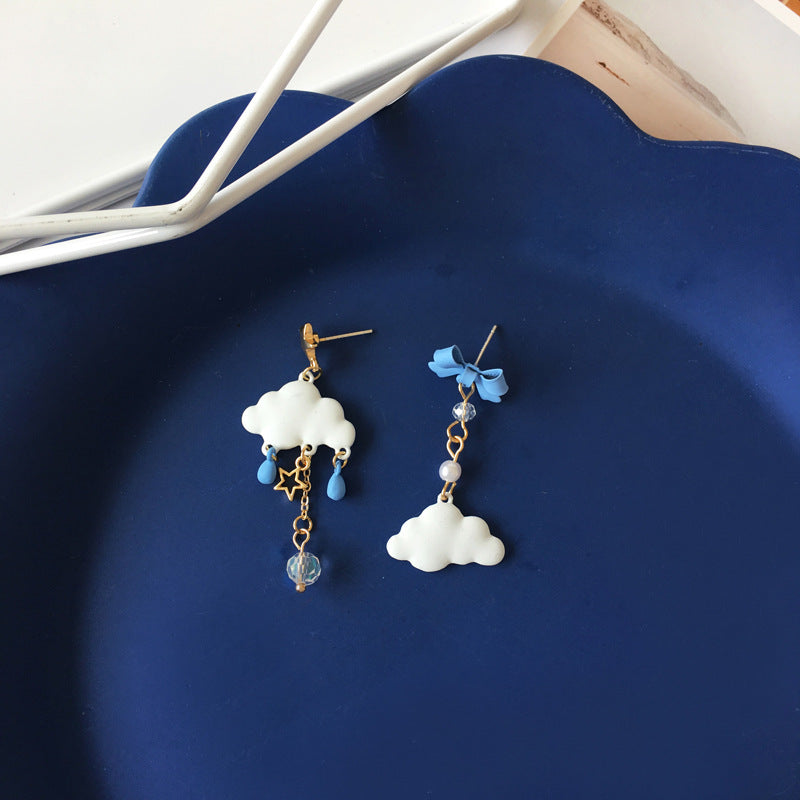 Sier Needle Cute Tassel Bow Sweet Earrings