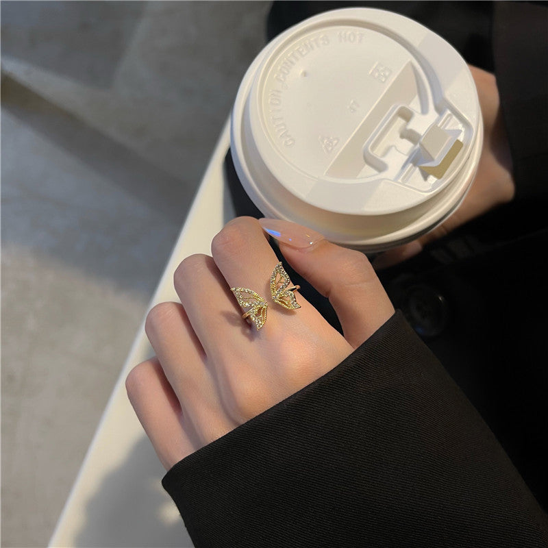 Gentle Super Fairy Zircon Opening Adjustable Butterfly Rings