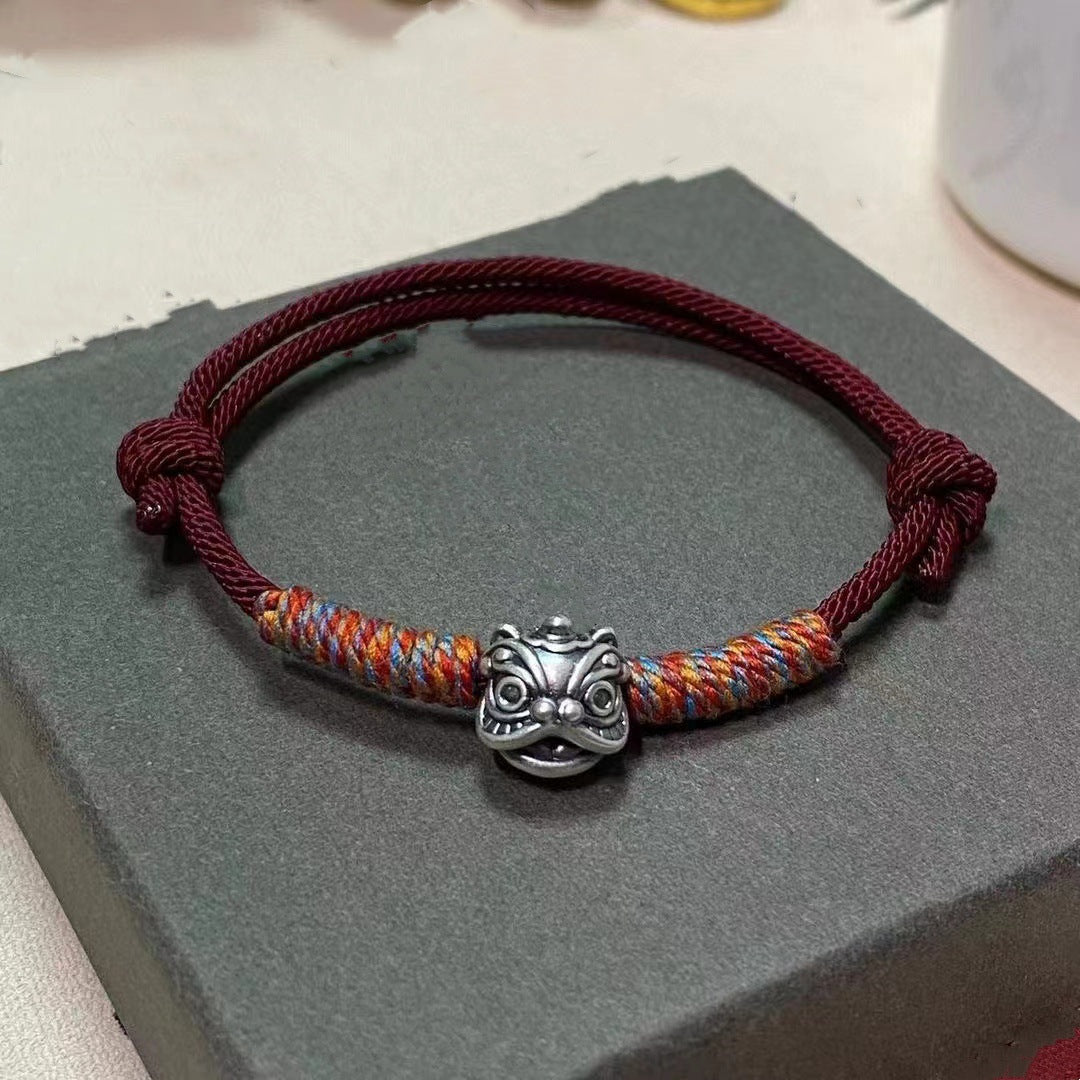 Style Lion Wrist Chain Wine Red Rope Hand-woven Simple Bracelets